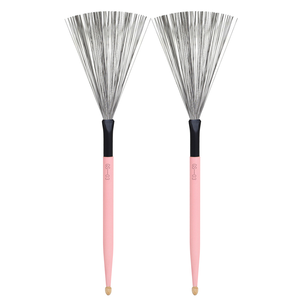 Fearlessin Pack of 2 Drum Brush Multicolored Instrument Supplies Maple Wood High-carbon Steel Firm Structure Cajon Stick Practicing Prop Pink